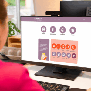 Leerkracht bekijkt de Wieblie-o-theek op de computer, met kant-en-klare bewegend leren lessen voor in de klas.